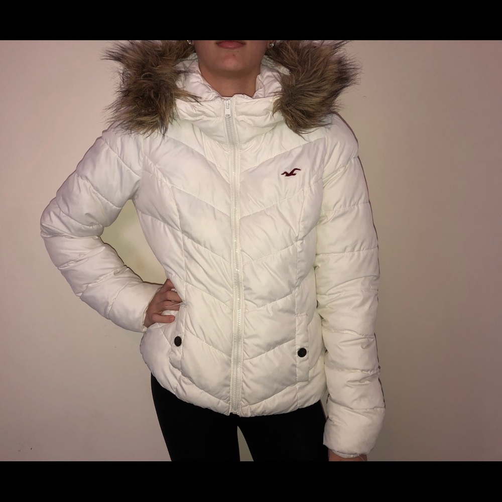 Hollister White Puffer Jacket